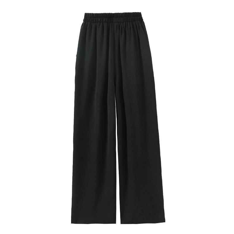 Summer Wide Leg Pants Women Clothes Casual Elastic Waist Plus Size High Waist Black Pants