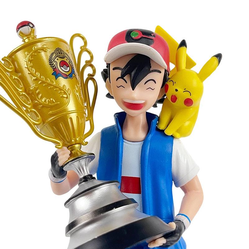 Ketchum Ash Trophy Figure With Pikachu Anime 19Cm Pvc Collectible Statue Desktop Decoration Gift For Fans For Kids Adults Children's Birthday Gift