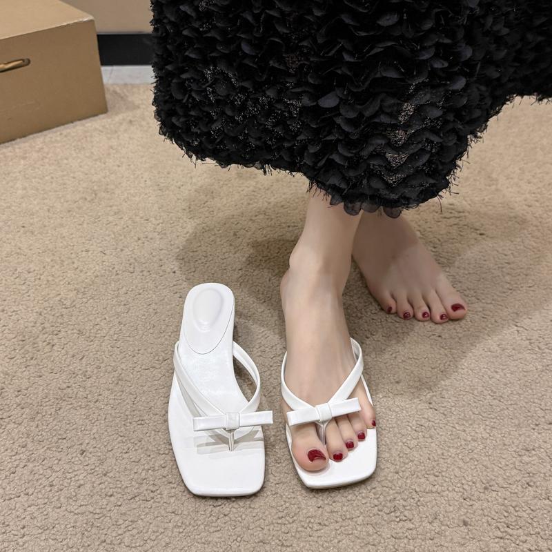 Fashion 2025 Summer Women Butterfly-knot Clip Toe Flip Flop Fashion Dress Slide Shoes Ladies Concise Low Heel Slippers