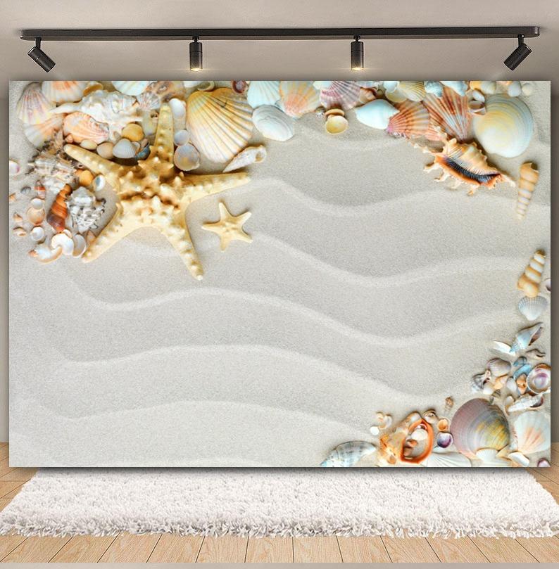Sommer Strand Sand Hintergrund Fotografie Tropisch Hawaii Meeresufer Seestern Muschel Baby Geburtstag Feiertagsparty Hintergrund Foto Requisiten