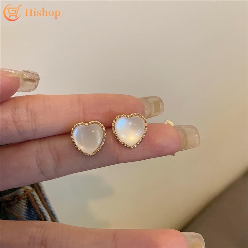 iF ME Simple Gold Trim Stud Earrings for Women Opal Heart Earring Women Jewelry Accessories