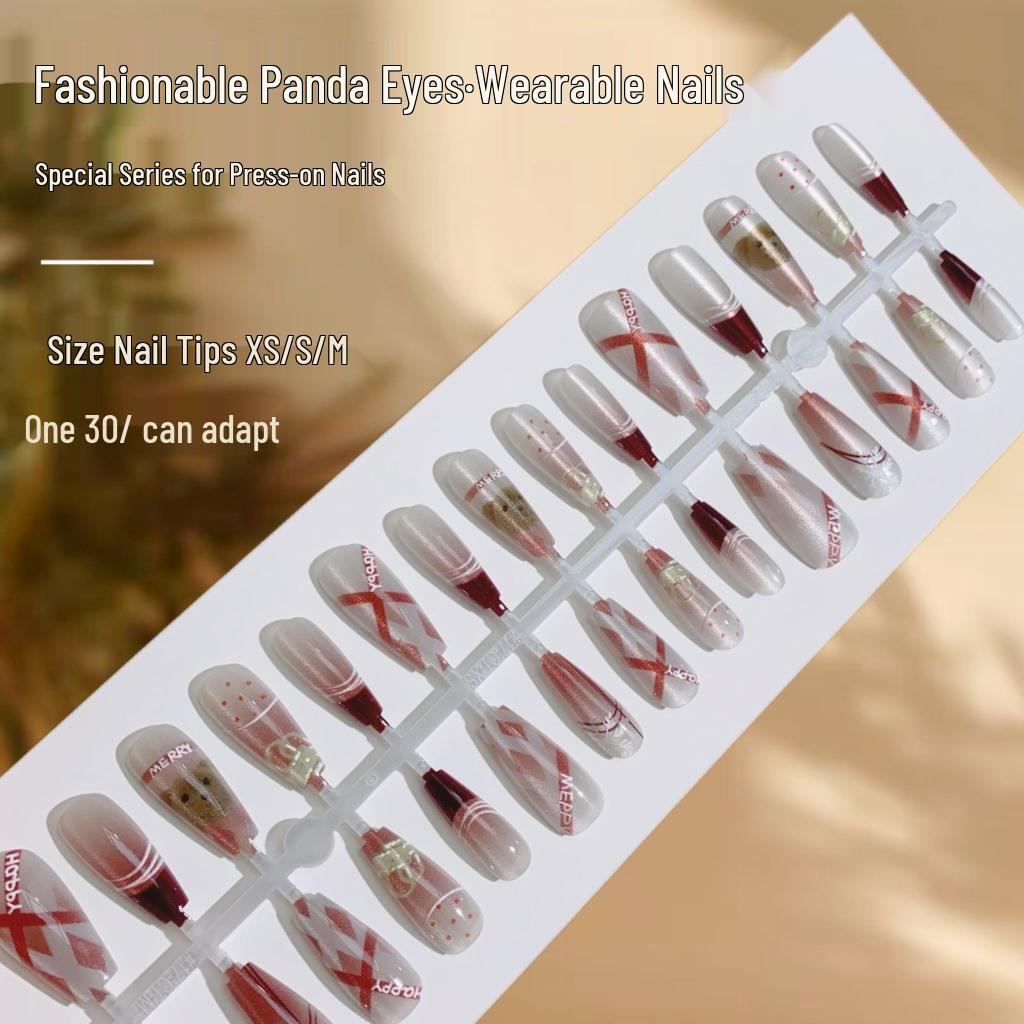 

Panda Eyes Fashionable Nail Art: Cute, Sweet & Cool Removable Fake Nails with Long Tips