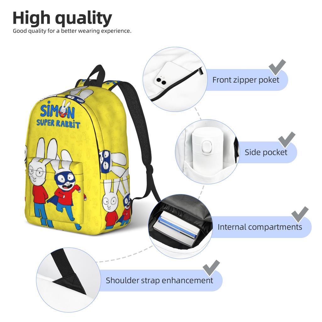 Simon Super Rabbit Cool Backpack Sports High School Work  Daypack for Men Women Laptop Computer Shoulder Bag