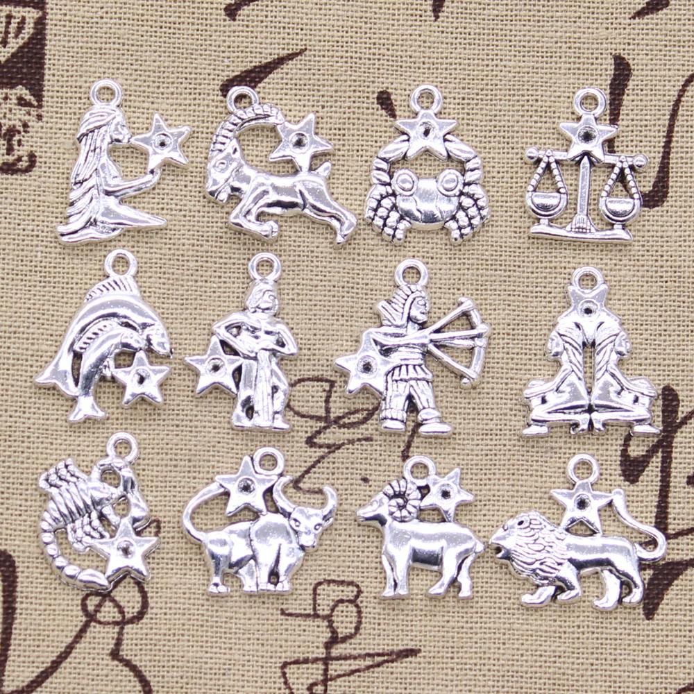 

12pcs Charms Zodiac Capricron Aquarius Aries Cancer Leo Libra Taurus Scorpio Sagittarius Vigro Gemini Pisces DIY Antique Pendant