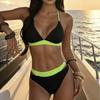2026 European and American New Sexy Solid Color Lace-up Neck Bikini Backless Split Swimsuit