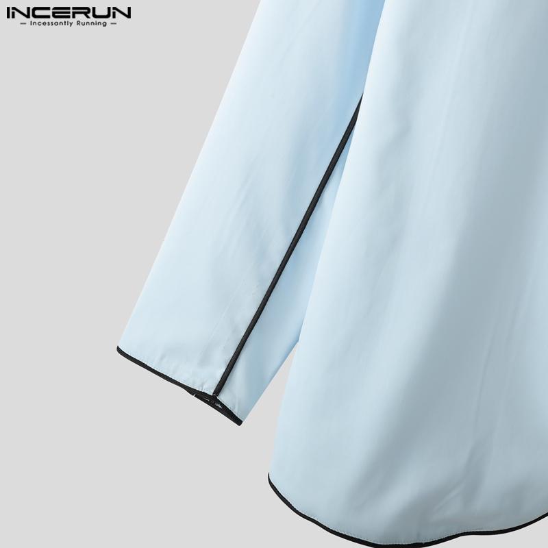 INCERUN Costume de toamnă supradimensionate din două piese pentru bărbați, blazer cu mânecă lungă cu cusături, seturi de pantaloni lungi drepți