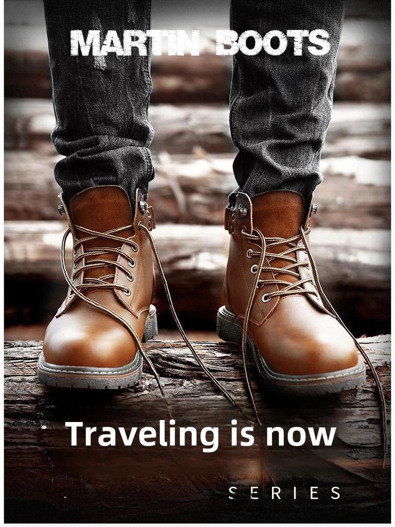 2023 Men's British Plus Velvet Leather Martin Boots - Mid-Cut, Warm, Fashionable, Trendy, Casual Cotton Footwear