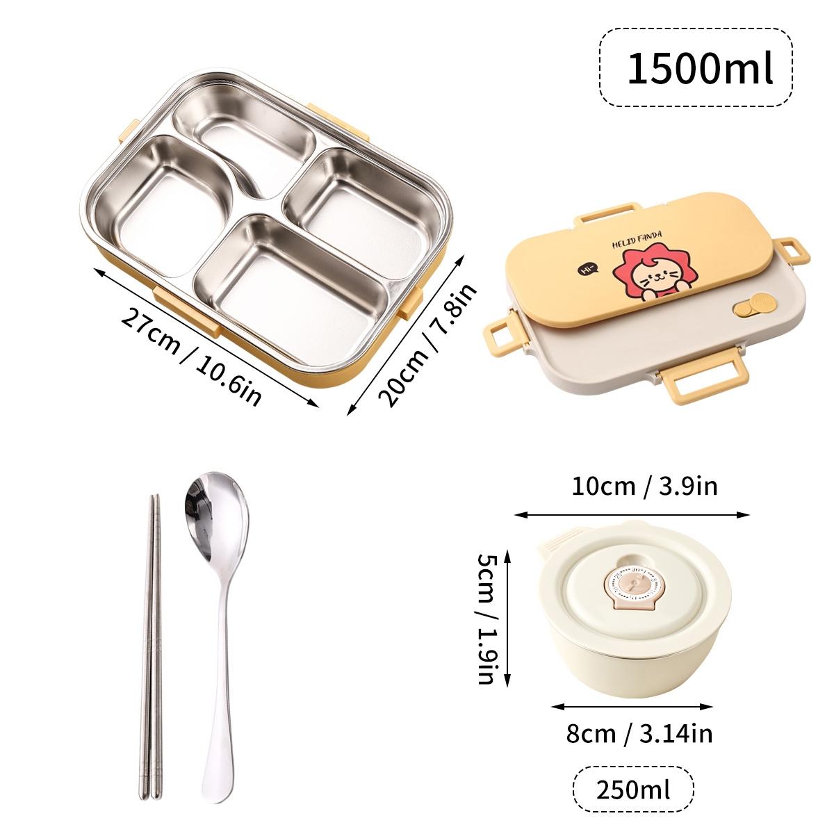 

WORTHBUY Ланч-бокс бенто с 4 отделениями, с миской и столовыми приборами, для микроволновки, из нержавеющей стали 304, герметичный контейнер для еды для студента, взрослого