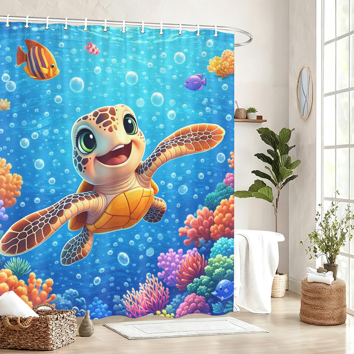 

Vibrant Underwater World Polyester Shower Curtain - Playful Marine Life Themed Bathroom Decor, Fun Bath Linen For Home W60H190(CM)-1 Pcs