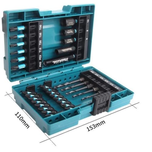 Makita Impact Driver Bit Socket Drill Bit Set of 33 Hexagonal Shaft 6.35mm Case Included E-06622