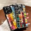 Watercolors Set Paint Palette Plating Phone Case For Iphone 16 17 Pro Max Air 16E 14 15 Plus 12 13 Mini Anti-Fall Airabag Cover