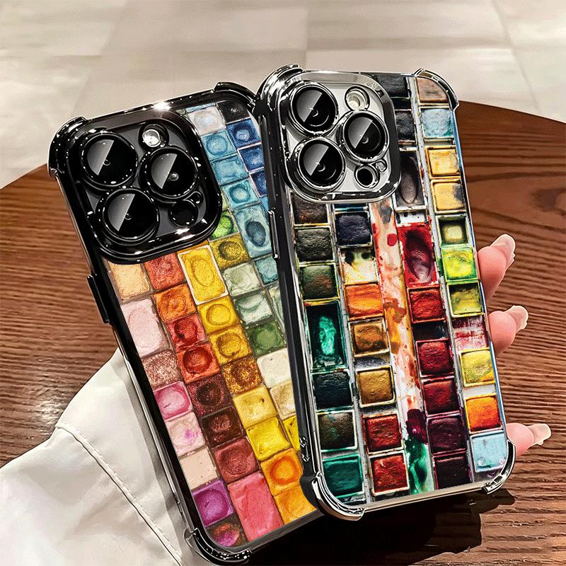Watercolors Set Paint Palette Plating Phone Case For Iphone 16 17 Pro Max Air 16E 14 15 Plus 12 13 Mini Anti-Fall Airabag Cover