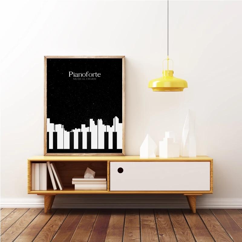 Poster e Stampe di Dischi di Pianoforte in Bianco e Nero Note Musicali Arte da Parete Dipinto su Tela Immagini Nordiche per Decorazione Casa Cuadros