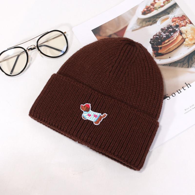 Autumn and Winter New Hat for Women Puppy Patch Knitted Hat Sweet and Cute Warm Wool Hat Outdoor Versatile Pullover Hat