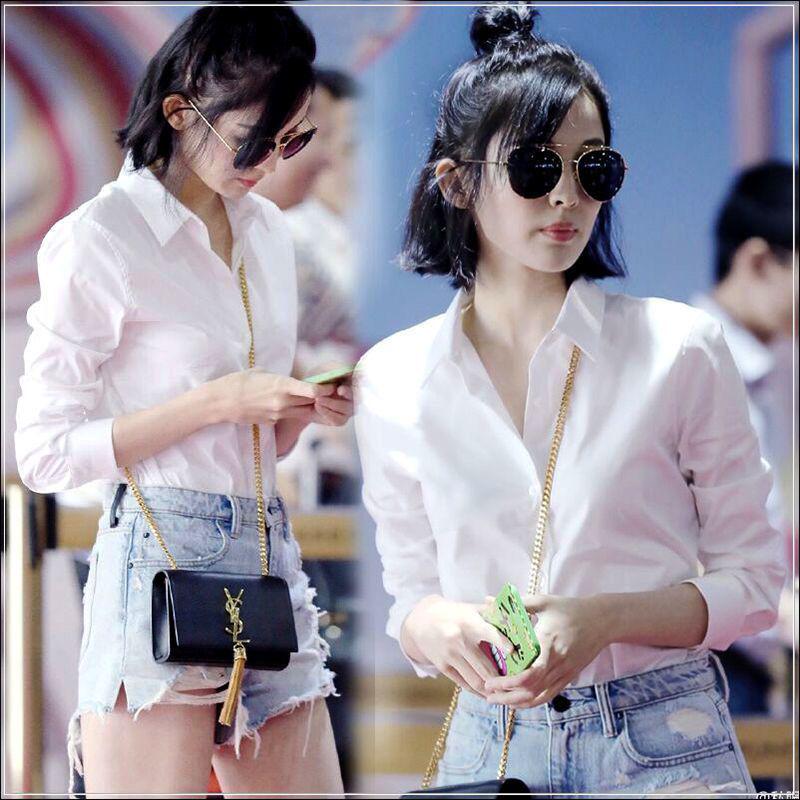 Song Qian-Style Women s V-Neck White Long Sleeve Wrinkle-Resistant Shirt for Spring and Autumn Workwear S (Recommended below 80 jin)