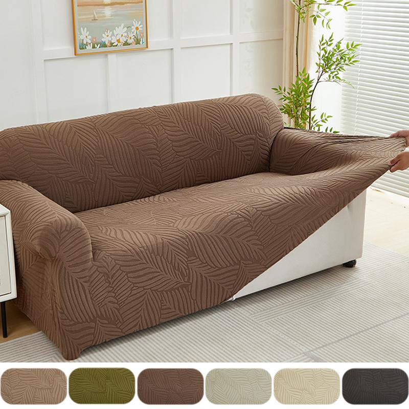 1pc Jacquard Sofa Slipcover Big Leaves Pattern Elastic Fitted Sofa Couch Protector Washable Sofa Covers for Sectional Sofachair