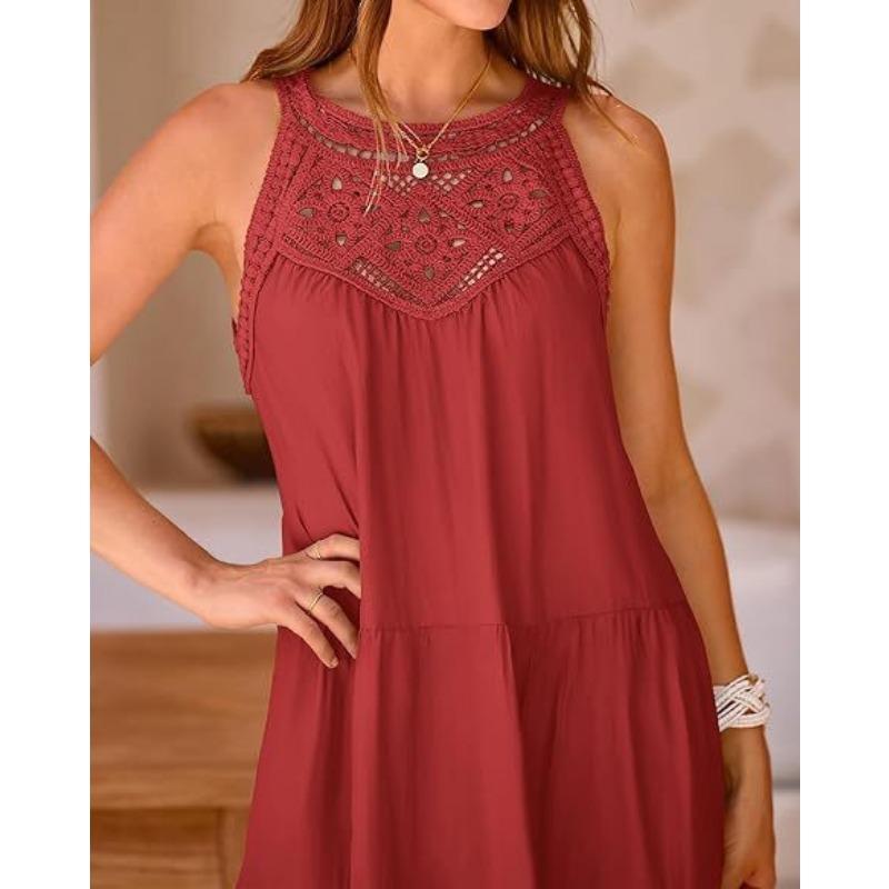 2025 summer hollow backless dress casual sleeveless A-line layered swing vest skirt beach vacation mini umbrella skirt 23209#