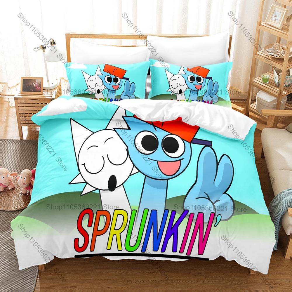 S-Sprunki 3PCS Bedding Set, Duvet Cover + 2 Pillowcases, Colorful Music Game Print Soft Microfiber for Gamers Fans Decor
