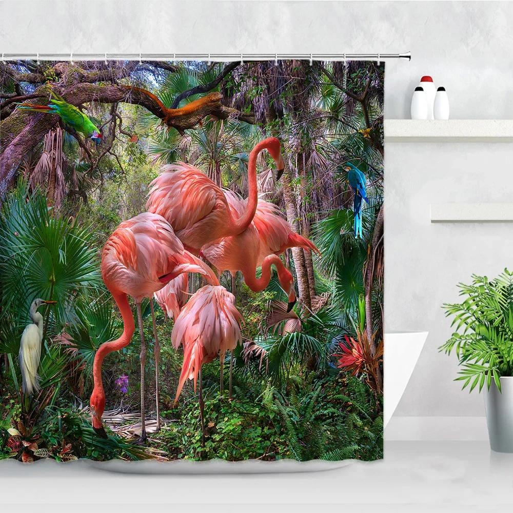 Plant Africa Leopard Shower Curtain Tropical Palm Leaf Zebra Toucan Flamingo Jungle Wild Animal Bathroom Decor Bath Curtains Set