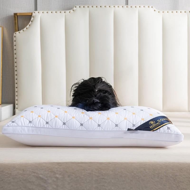 Premium Hotel-Style Memory Foam Pillow With 3D Star Embroidery Single Bed High Resilience Feather-Like Fill White Gray