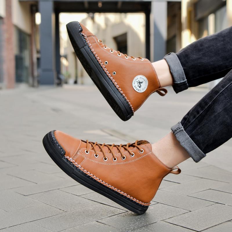 Hiking Shoes Men's Walking Boots British Thick Soled High Top Motorcycle Boots Ankle Sneakers Casual Trekking Shoe Casual Size48