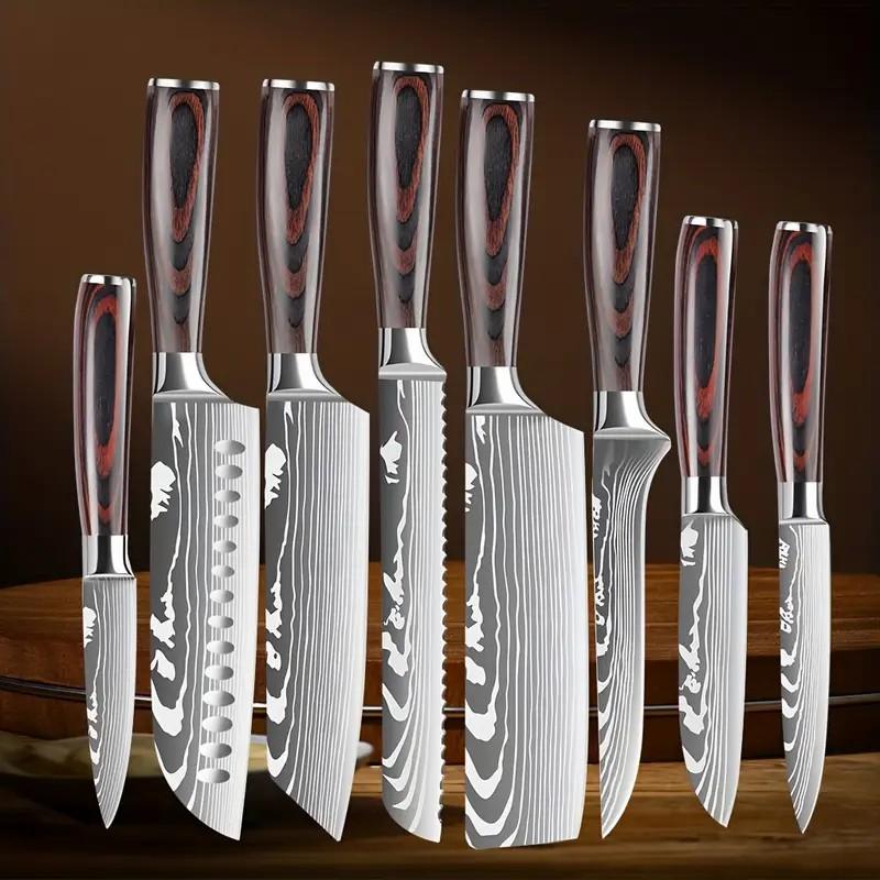 10dílná prémiová sada kuchyňských nožů z nerezové oceli DIY třída Dřevo Pakka Santoku Nakiri Krájecí Univerzální OEM Vykosťovací Kráječ Nože