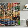 Vintage Route 66-Themed Car Shower Curtain For Bathroom Decor Pixel Art Style Retro Design Featuring Classic American Automobile