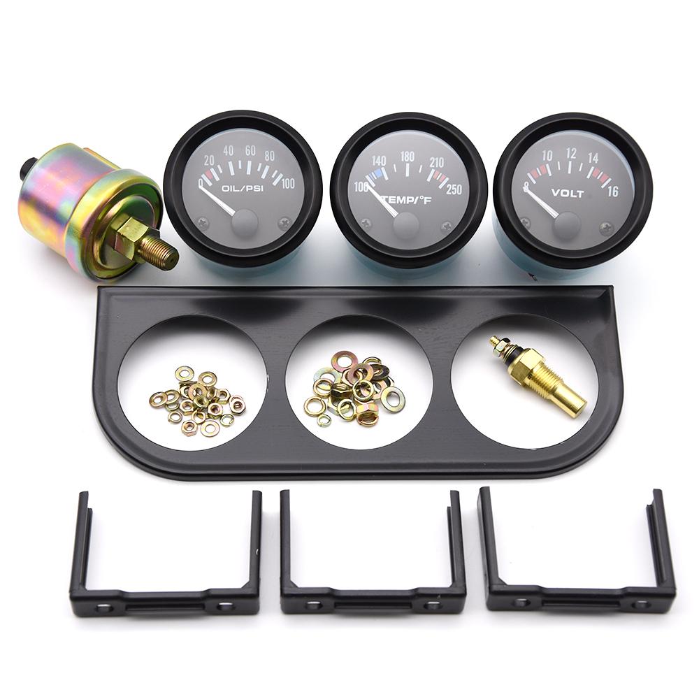 52MM 3 In 1 Volt meter water temp gauge Oil Pressure Gauge Kit Car Fuel Volt Meter Water Temperature Gauge Triple tachometer
