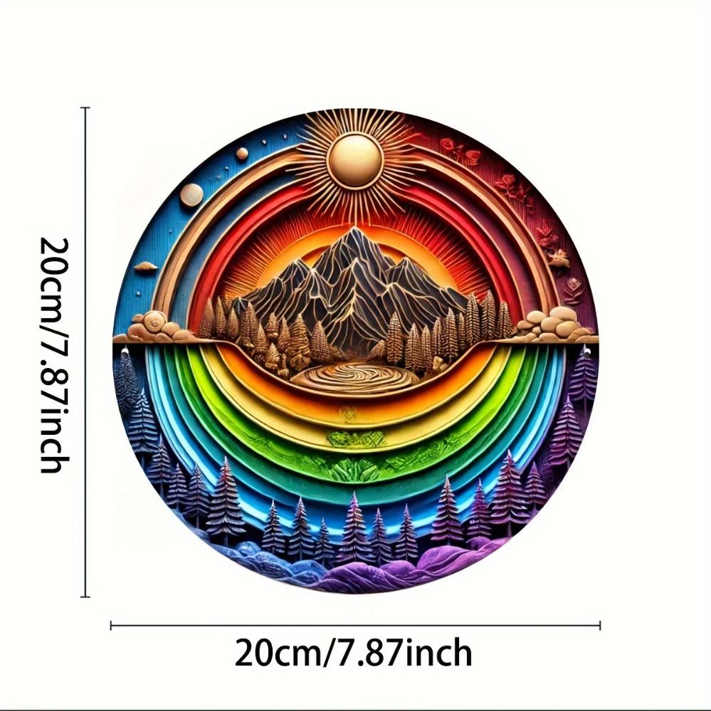 

Embossed Aluminum Metal Sign Northern Lights Artwork 8x8 Inch Round Wall Decor Gift for Home Valentine L шоколадний