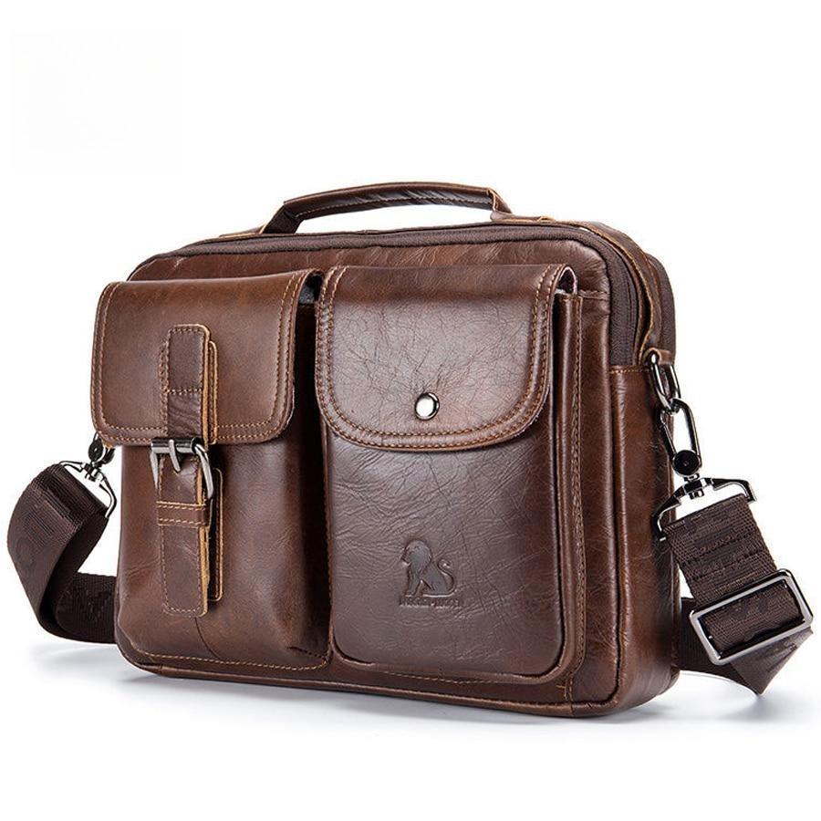 Lcauto Parts Men's Yellow Genuine Leather Shoulder Bag Vintage Messenger Bags Business Crossbody Bag