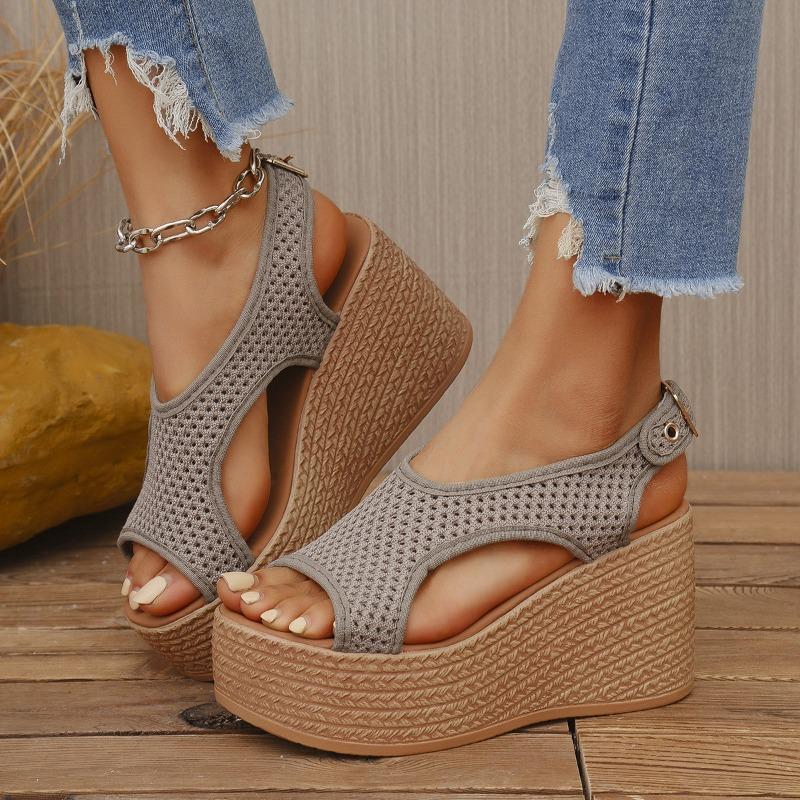 Sandals for Women in Spring and Summer, Comfortable and Casual Mesh Shoes with Thick Soles and Platform Heels, Large Size, Sporty Style