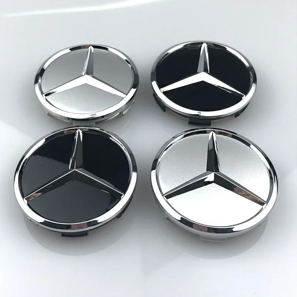 Hots  4pcs 60mm Black Silver Car Wheel Cap Badge Logo Cover For Mercedes Benz W176 W177 W204 W205 W212 W213 W206 X156 X253 W117