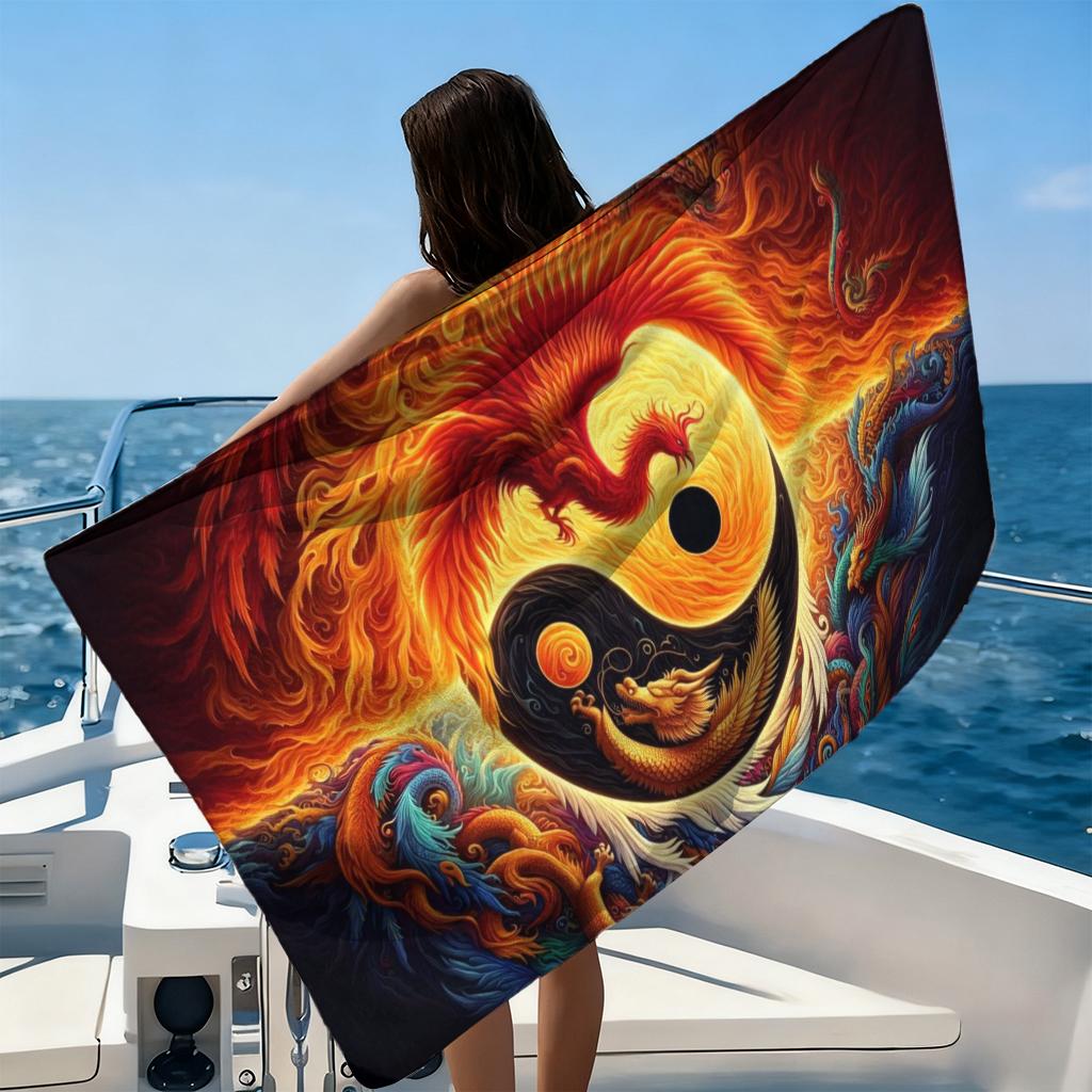 1pc Traditional Chinese-style Tai Chi Beach Towel Quick-drying Towel Suitable for Seaside Pool Camping Yoga For Family Friend
