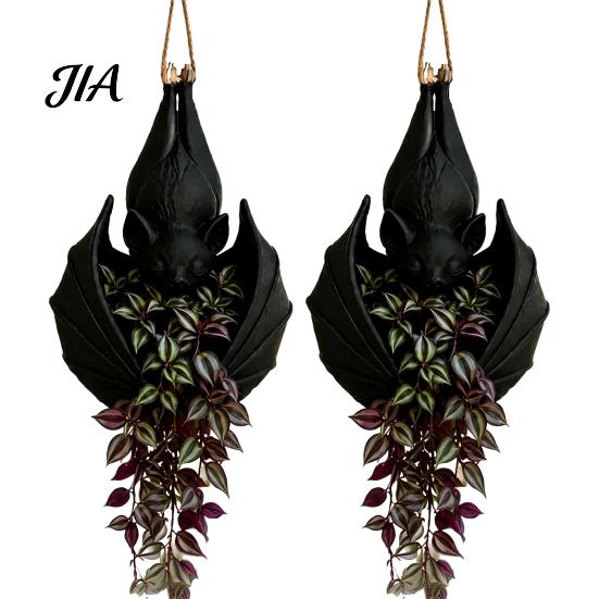 Dark Aesthetic Home Decor Hanging Bat Plant Pot, Creative Gothic Planter, Halloween Artistic Three Dimensional Carving Planter Decorative Container
