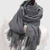 Polyester Classic Wool Scarf Soft Long Neckscarf with Tassel Large Solid Color Shawl  Men