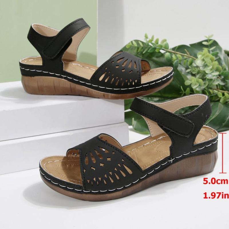 Damen Übergröße Plateau Cut-Out Sport Sandalen Sommer Europäisch Amerikanischer Stil Klettverschluss Lässige Slipper