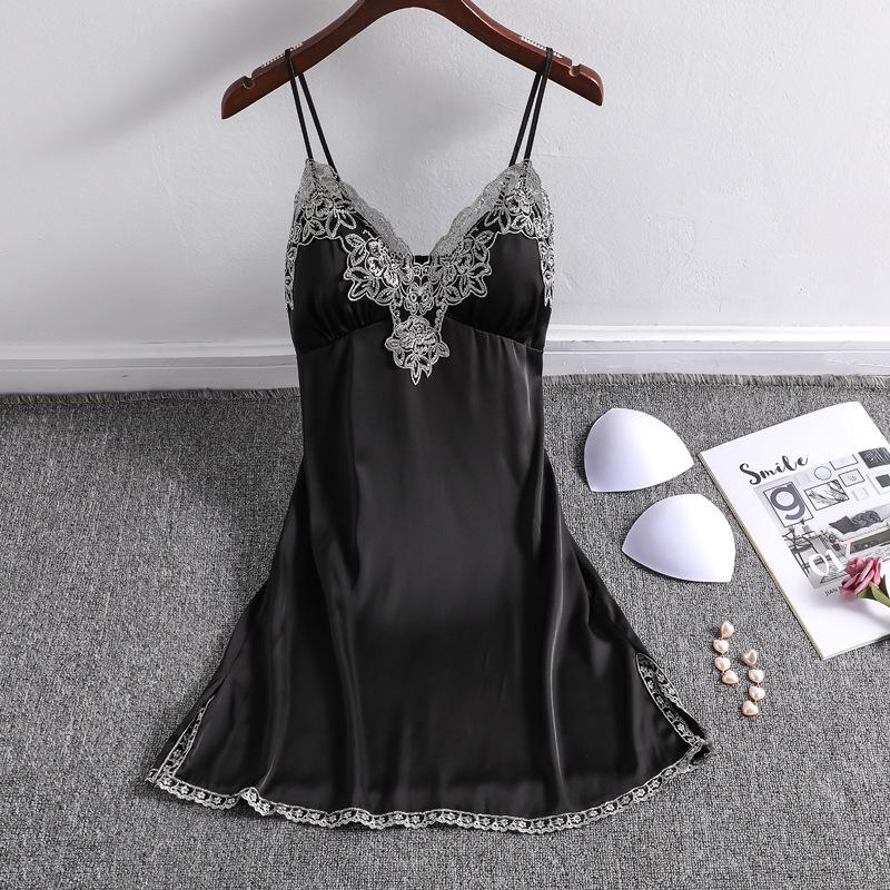 

Sexy Ice Silk Camisole Nightdress with Chest Pad – Korean Style Women s Summer Sleepwear XL