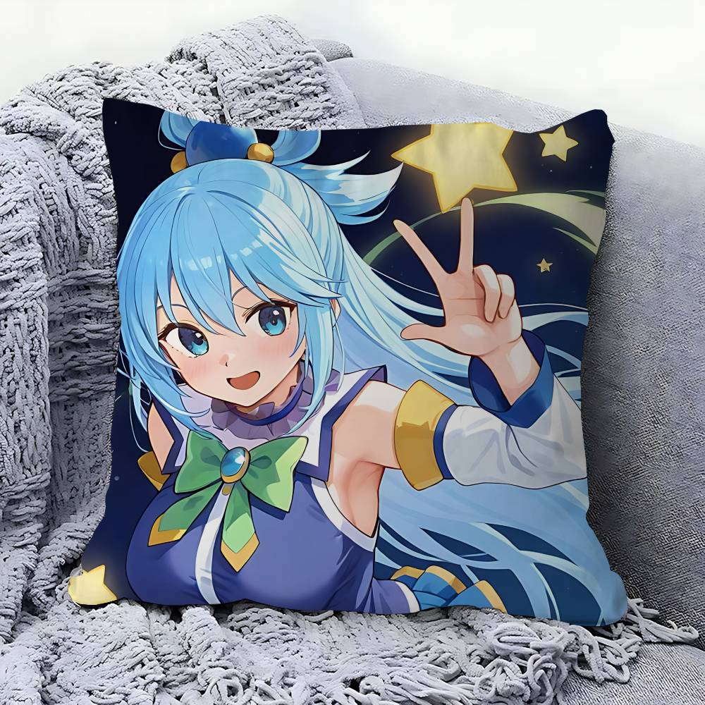 Anime-Konosuba Aqua Pillow Cushion Cover Pillowcase Living Room Sofa Home Decor Customized