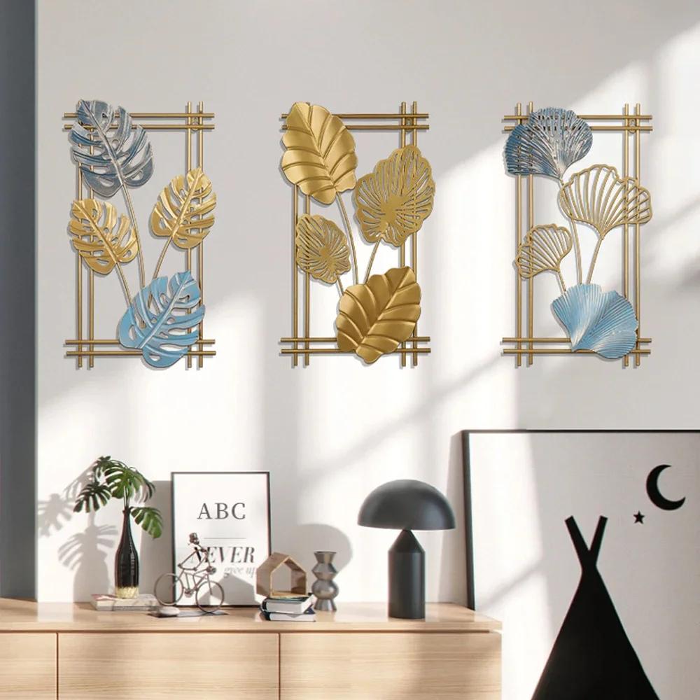 Wandbehang aus Schmiedeeisen, Ornament aus Metall, Ginkgoblatt, Wandanhänger für Wohnzimmer, Schlafzimmer, Pflanze, Palme, Ahornblätter, Heimdekoration
