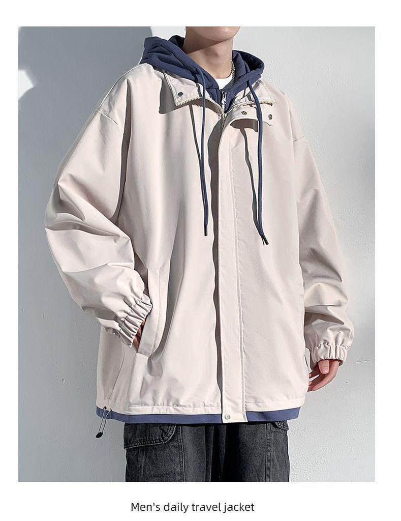Men's Hooded Cotton Two-Piece Jacket for Spring/Autumn - Casual, Loose, Plus Size & Trendy