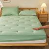 Washed Cotton Quilted Fitted Sheet - Solid Color, Full Wrap, Protective Cover for Home & Dormitory