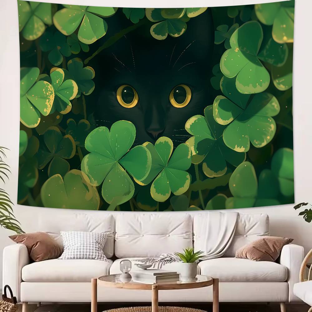 XL Pretty Cute Green Cat Art Tapestry Decoration Bedroom Dormitory Background Cloth Holiday Home Party Living Room Club Tapestry