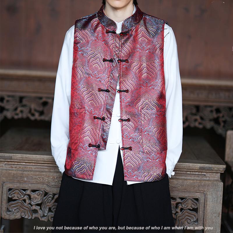 Men Chinese Style Vest Retro Ethnic Style Sleeveless Jackets Men Buckle Vests Fashion Casual Tank Tops Male Hanfu Waistcoats