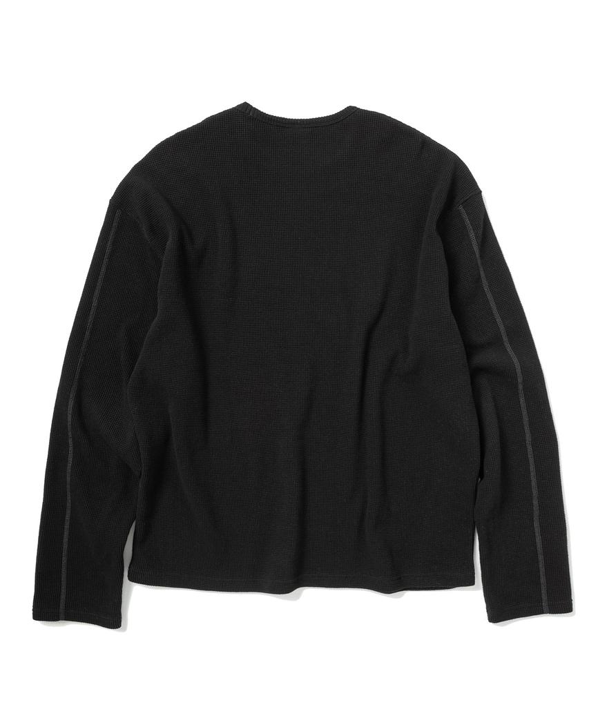 SUPERSUB Coverstitch Fingerhole Waffle Long Sleeve T-Shirt - Black