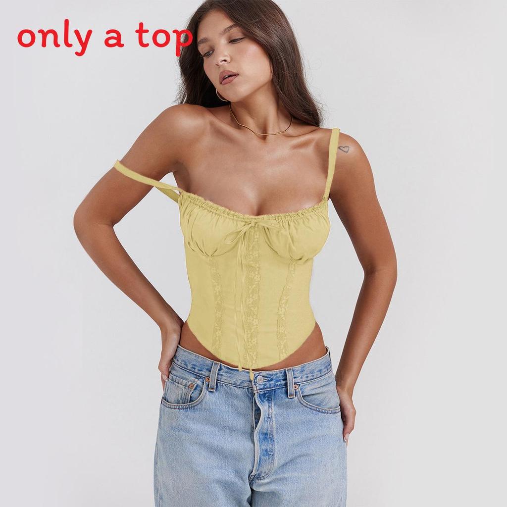 Summer Lace Spliced Bandage Sexy European Top For Women With Slim Fit Style