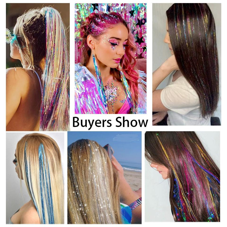 48 Inch Synthetic Hair Tinsel Kit With Tool Tinsel Hair Extensions 12 Colors Fairy Hair Tinsel Sparkling Shiny Hair