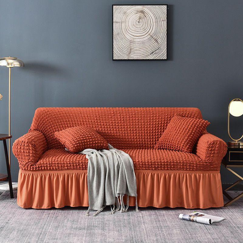 

Чехол на диван из жатого хлопка с рюшами для гостиной, толстые эластичные однотонные эластичные чехлы для дивана, чехлы для диванов на 1/2/3/4 места, чехол для кресла 230-290cm