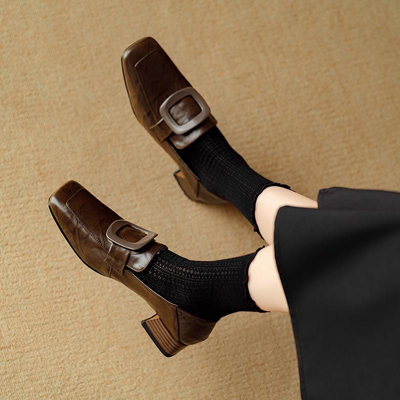 Shoes Female 2025 Hot Sale Mary Janes Women's High Heels Retro Dress Pumps Women Square Toe Med Heel Shoes Women