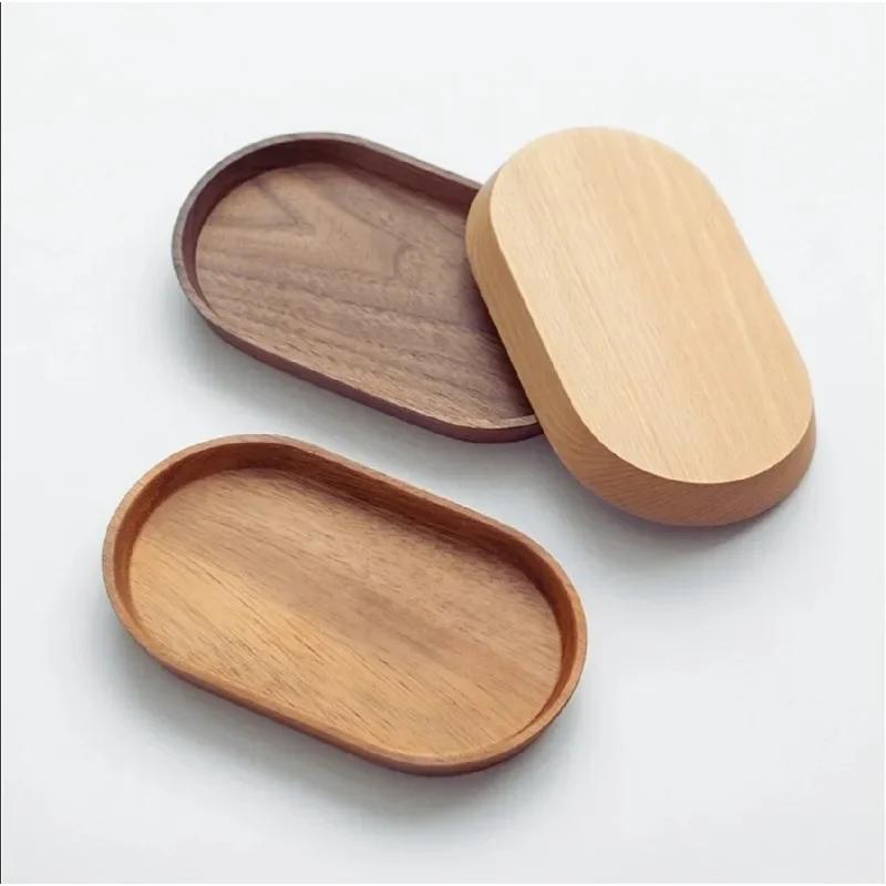 Ins Style Dessert Plate Wooden Tableware Solid Wood Round Dessert Plate Japanese-style Wooden Tray Snack Plate Dried Fruit Plate