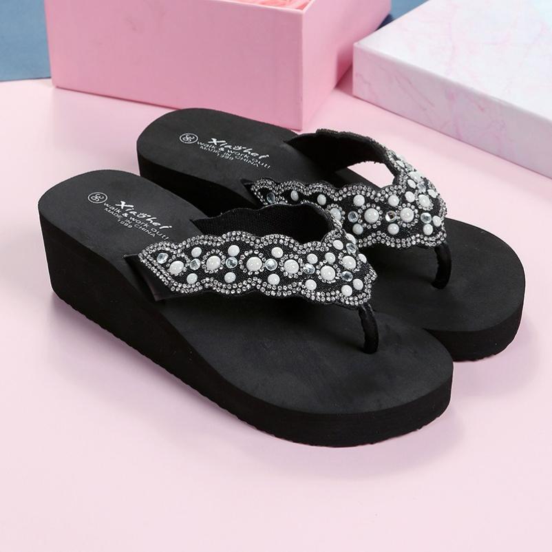 Slippers Women's Summer Decoration Sandals Outer Wear Fashion Eva Wedge Heel Clip Feet Beach Vacation Flip Flops Comfortable and Versatile